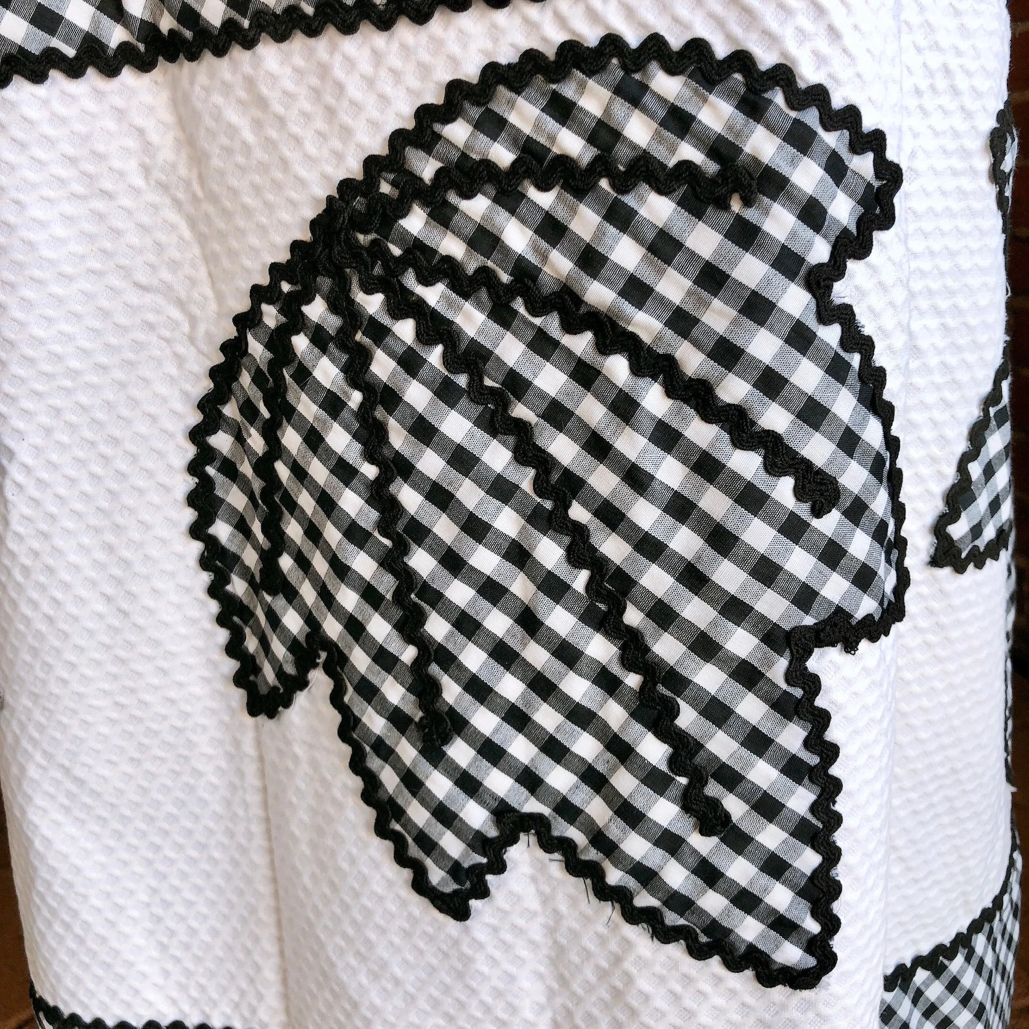 1960s Pique Cotton Gingham and Rick Rack Maxi Dress