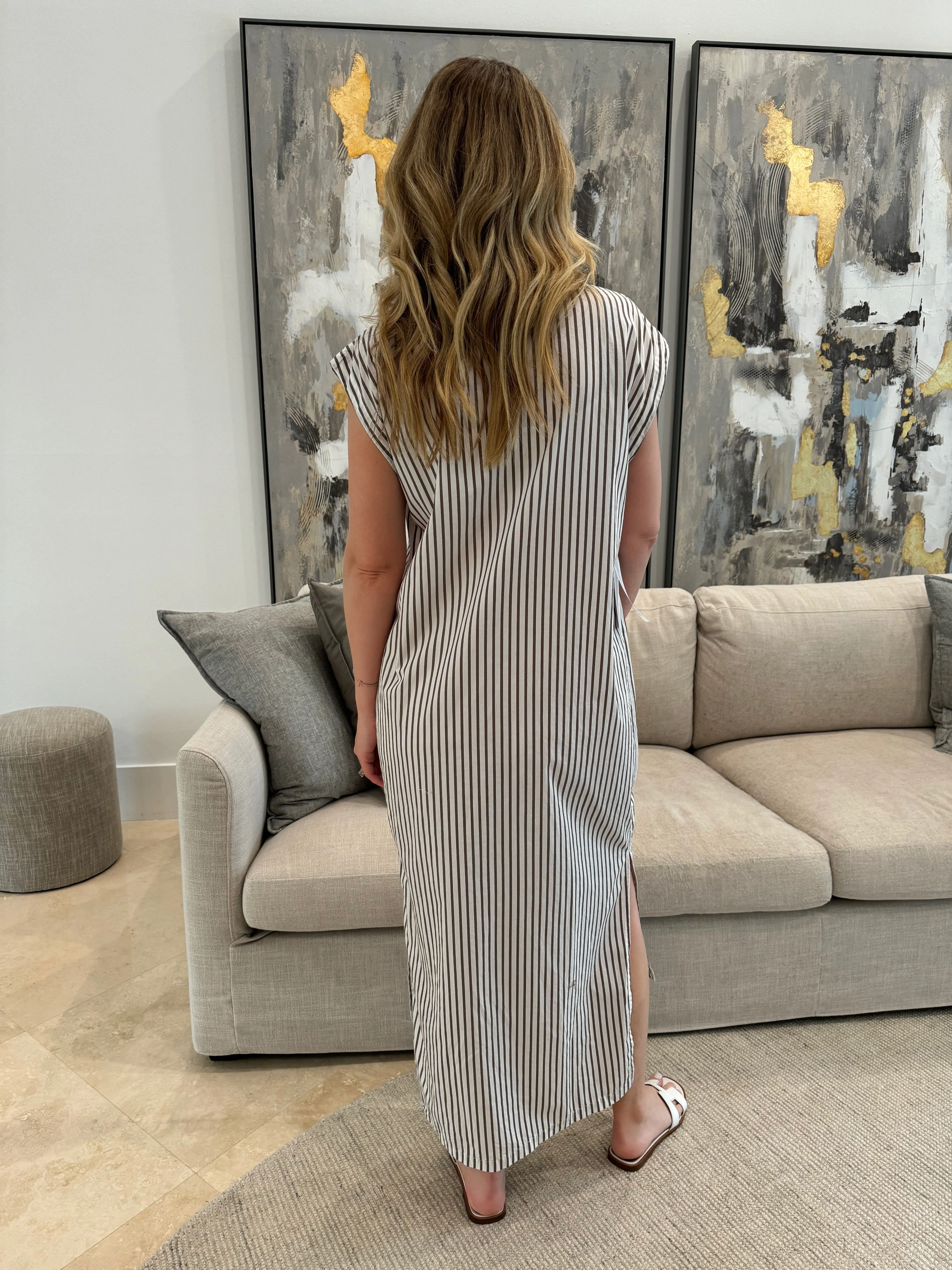 80s Poplin Stripe Shirt Dress