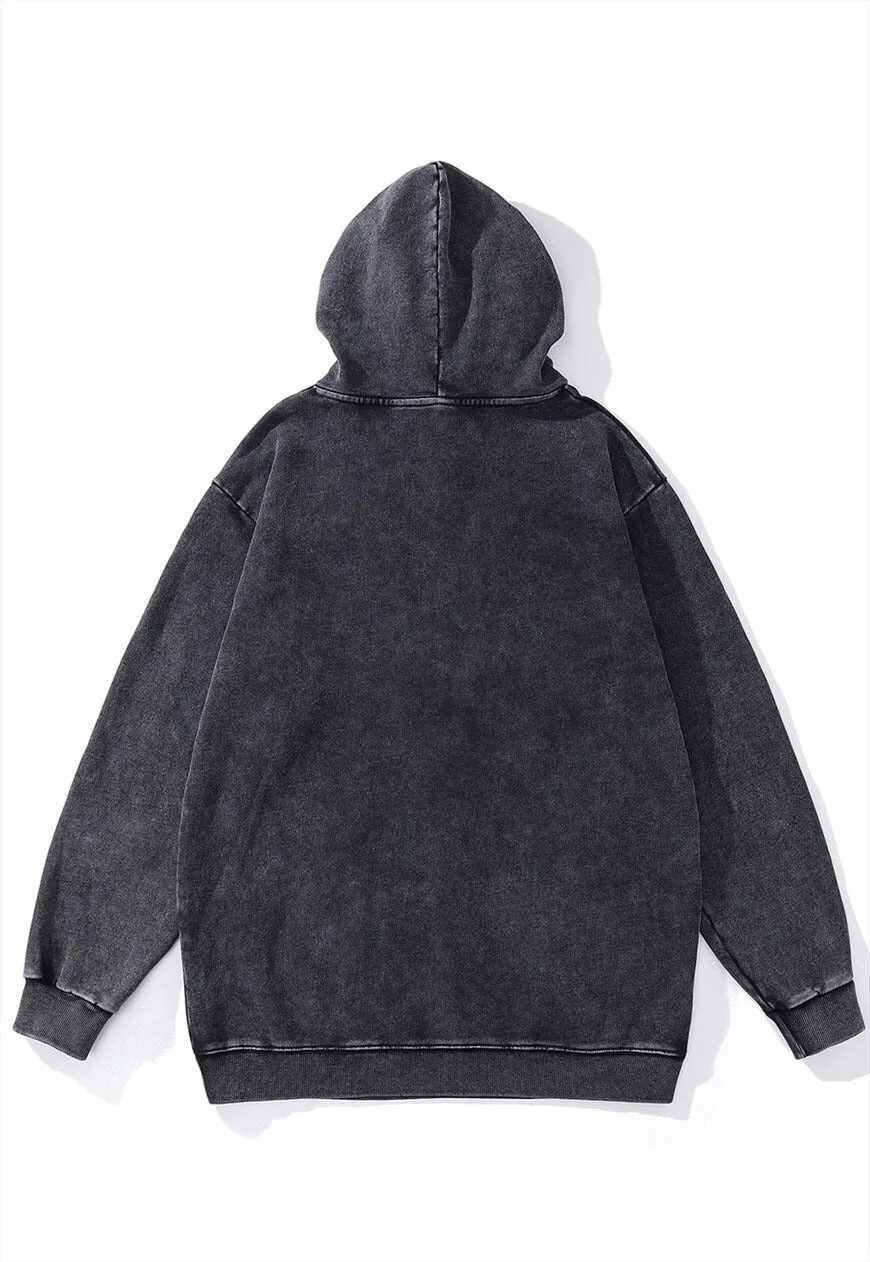 Anime hoodie vintage wash pullover cartoon jumper