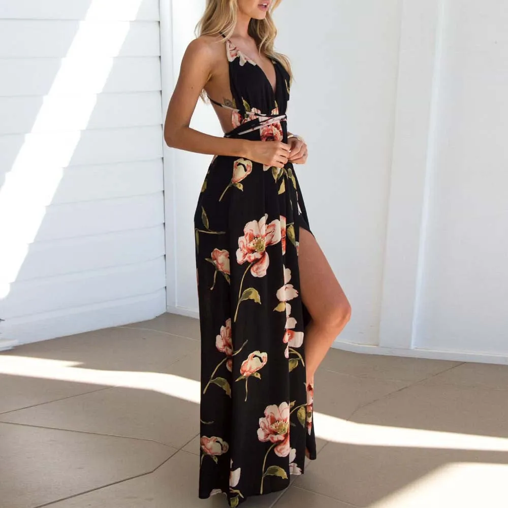 Backless tie up floral Maxi Dress