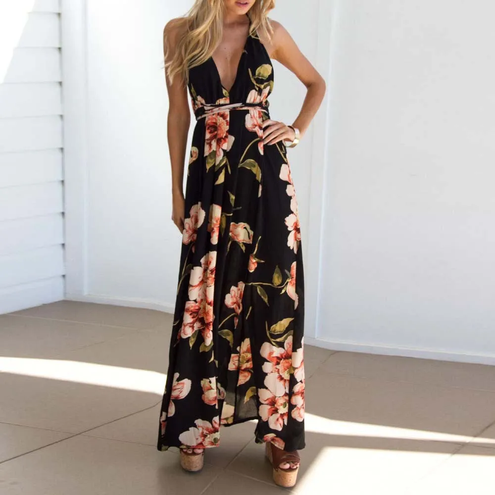 Backless tie up floral Maxi Dress