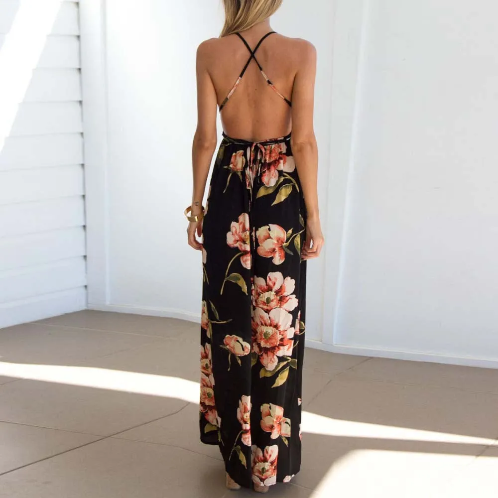 Backless tie up floral Maxi Dress