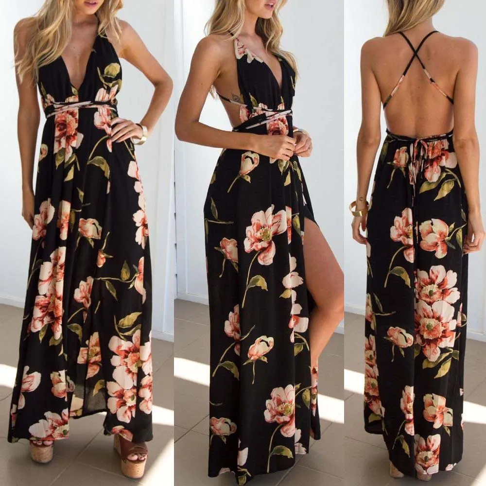 Backless tie up floral Maxi Dress