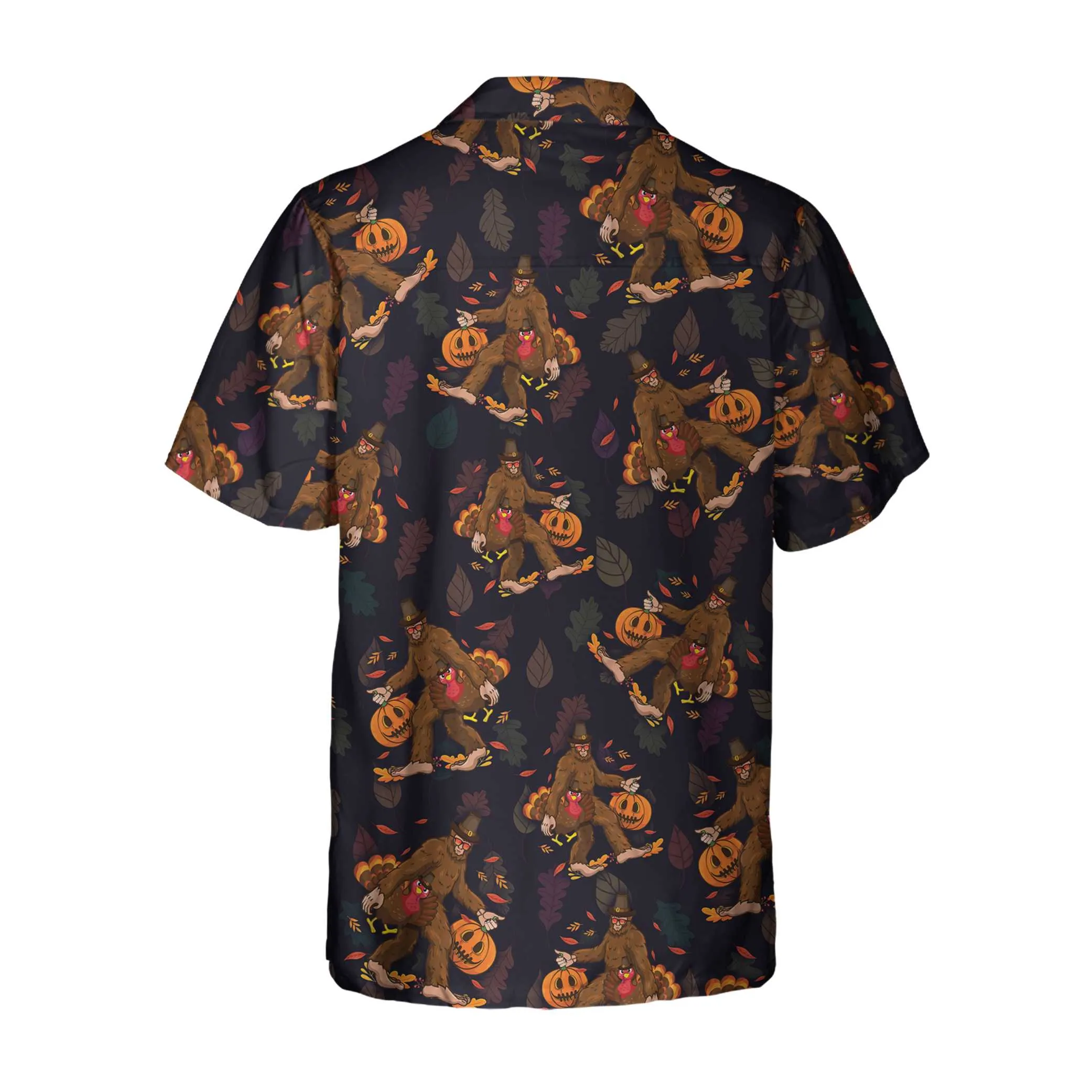 Bigfoot Grabbing Turkey And Pumpkin Hawaiian Shirt, Funny Thanksgiving Bigfoot Shirt, Best Gift For Thanksgiving Day