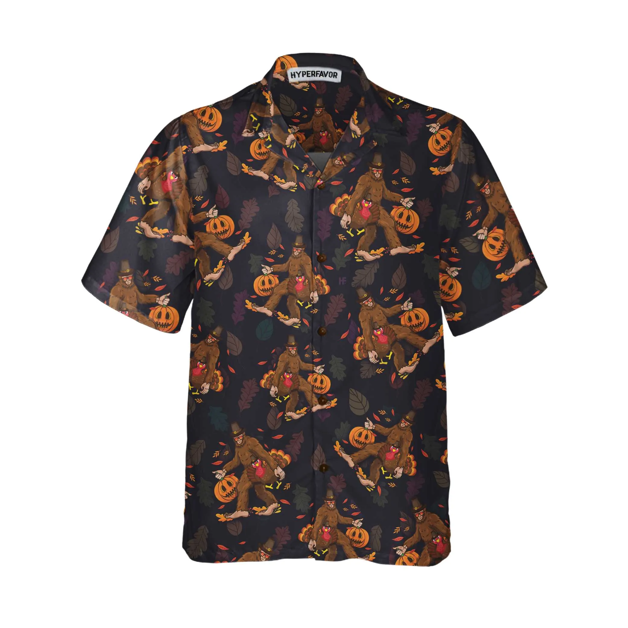 Bigfoot Grabbing Turkey And Pumpkin Hawaiian Shirt, Funny Thanksgiving Bigfoot Shirt, Best Gift For Thanksgiving Day