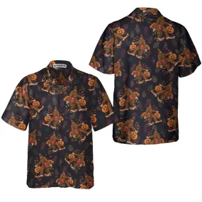 Bigfoot Grabbing Turkey And Pumpkin Hawaiian Shirt, Funny Thanksgiving Bigfoot Shirt, Best Gift For Thanksgiving Day