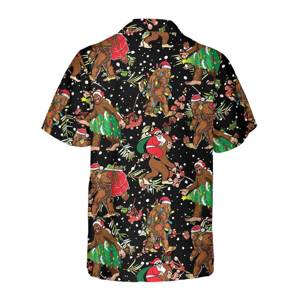Bigfoot Santa Claus With Christmas Pattern Hawaiian Shirt, Funny Christmas Bigfoot Shirt, Gift For Christmas