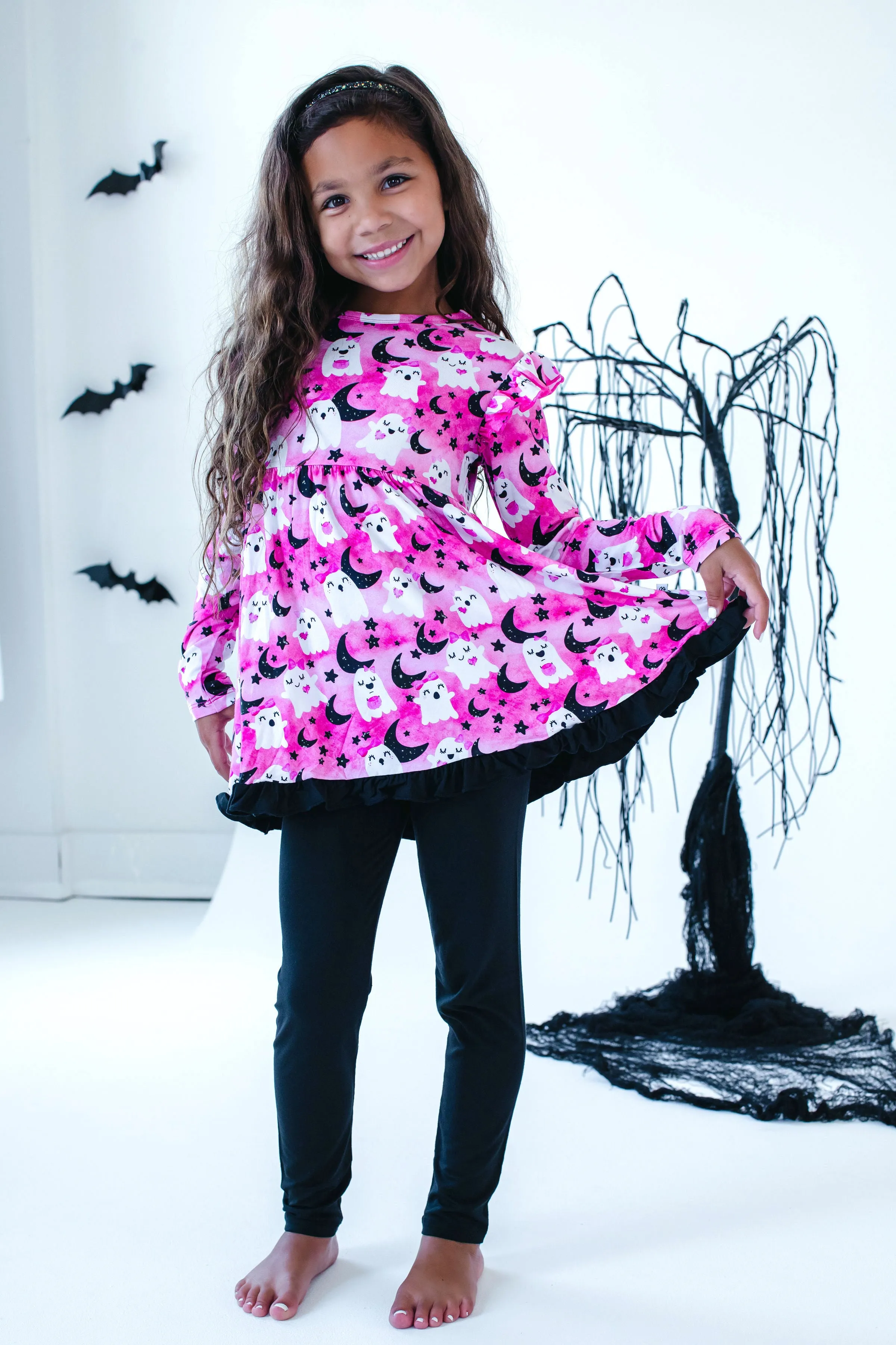 Birdie Bean Evie Pink Ghosts Halloween Peplum Set