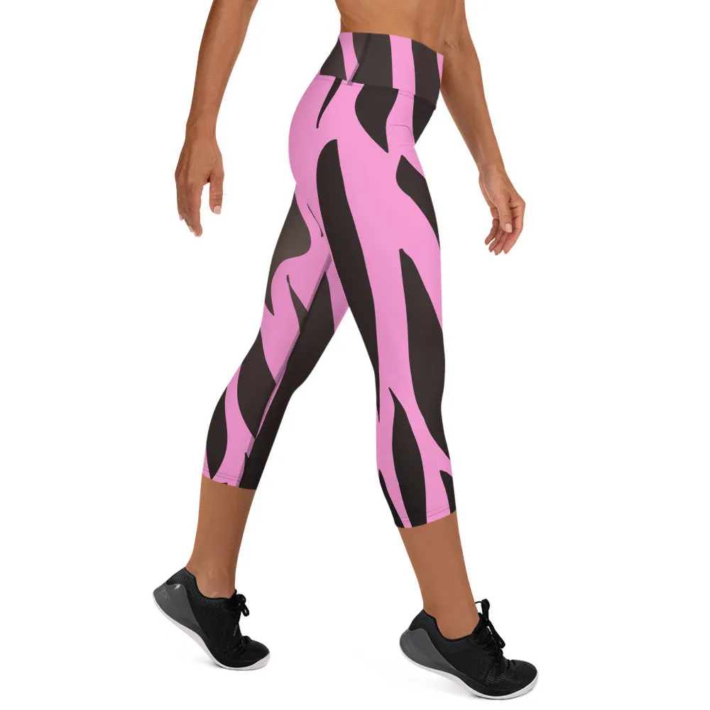 Black and Pink Yoga Capri Leggings Fitness Capri Leggings, lioness-love