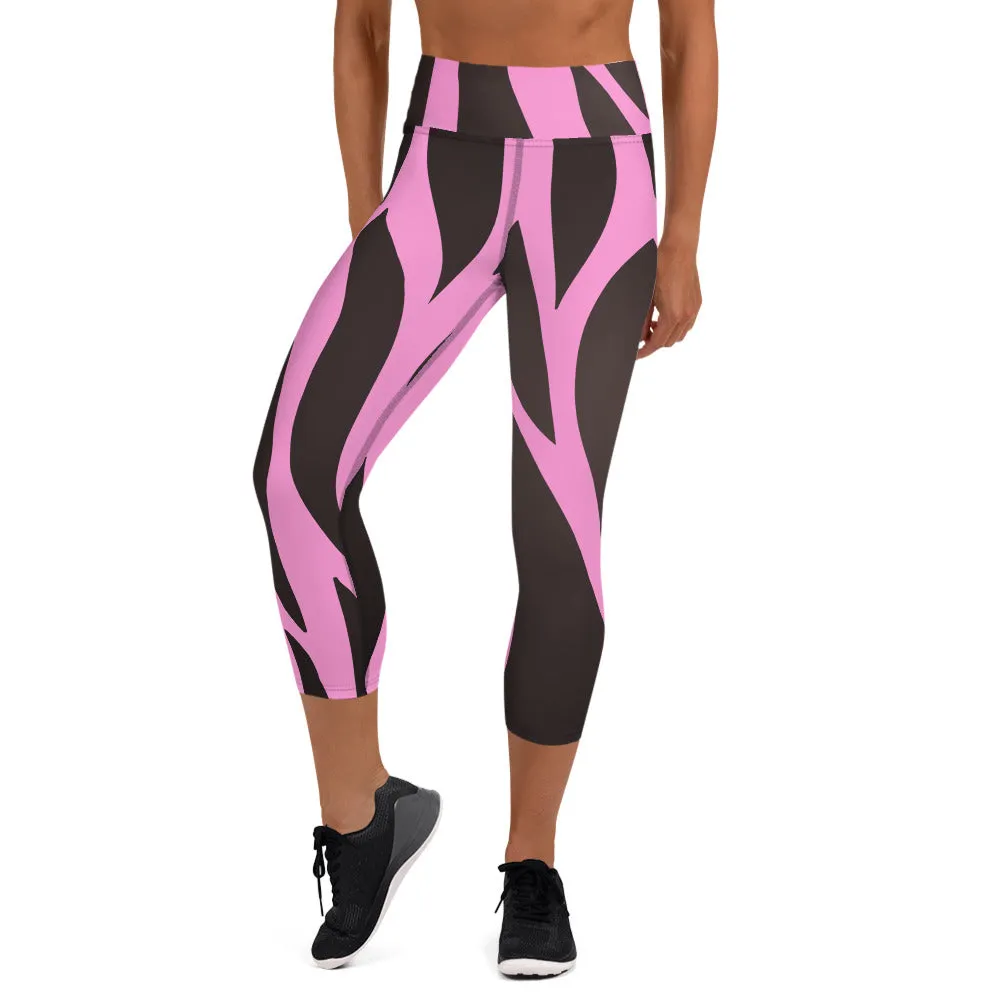 Black and Pink Yoga Capri Leggings Fitness Capri Leggings, lioness-love