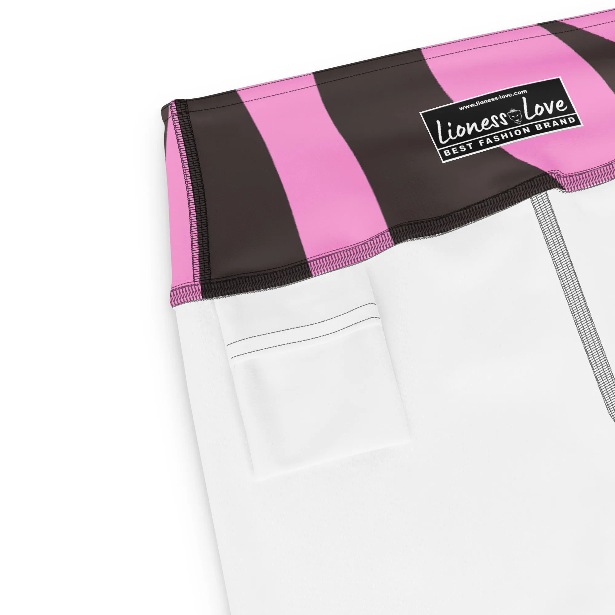 Black and Pink Yoga Capri Leggings Fitness Capri Leggings, lioness-love