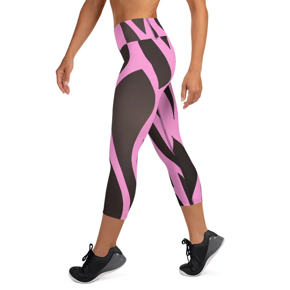 Black and Pink Yoga Capri Leggings Fitness Capri Leggings, lioness-love