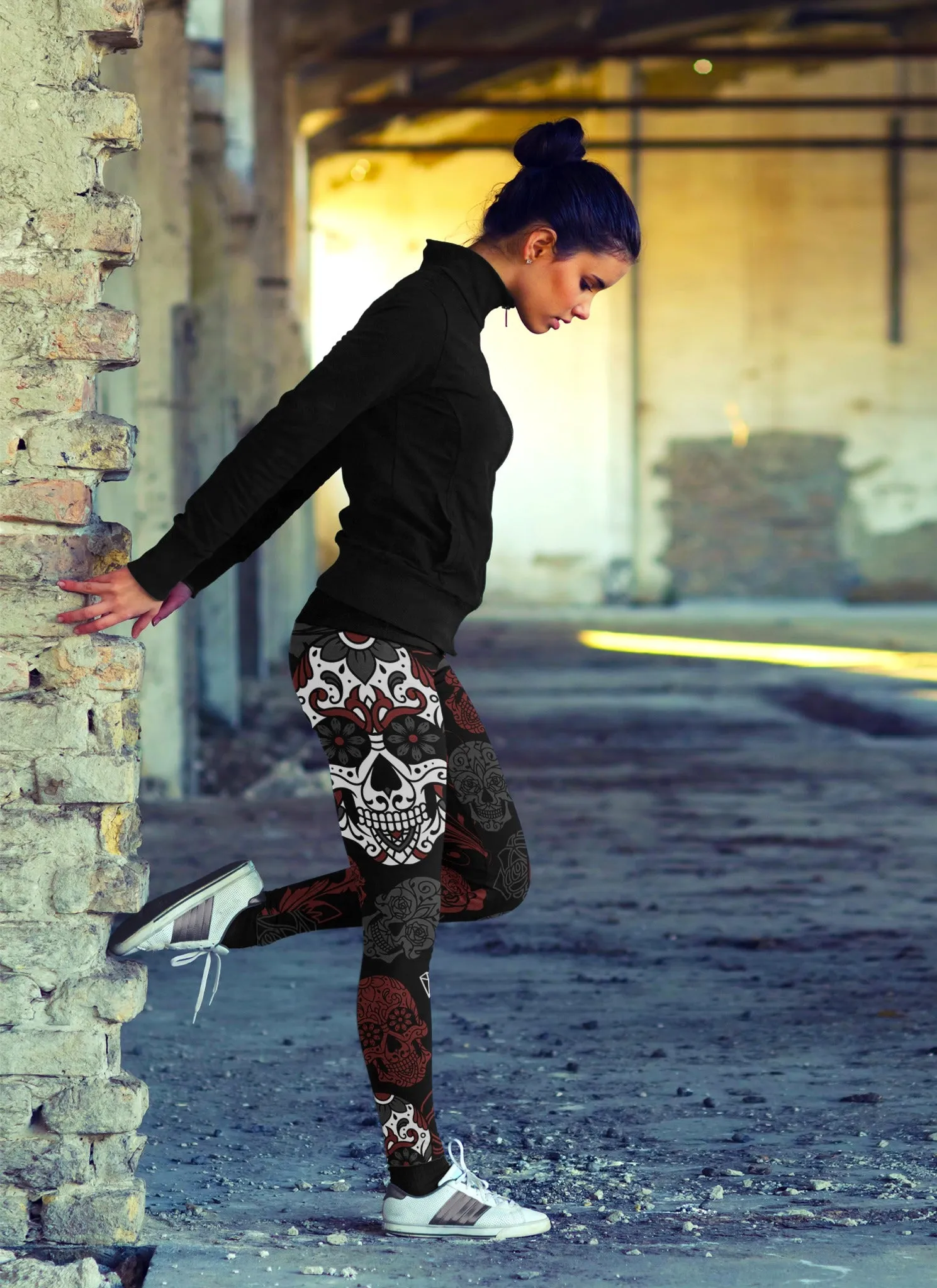 Black and Red Sugar Skull Leggings