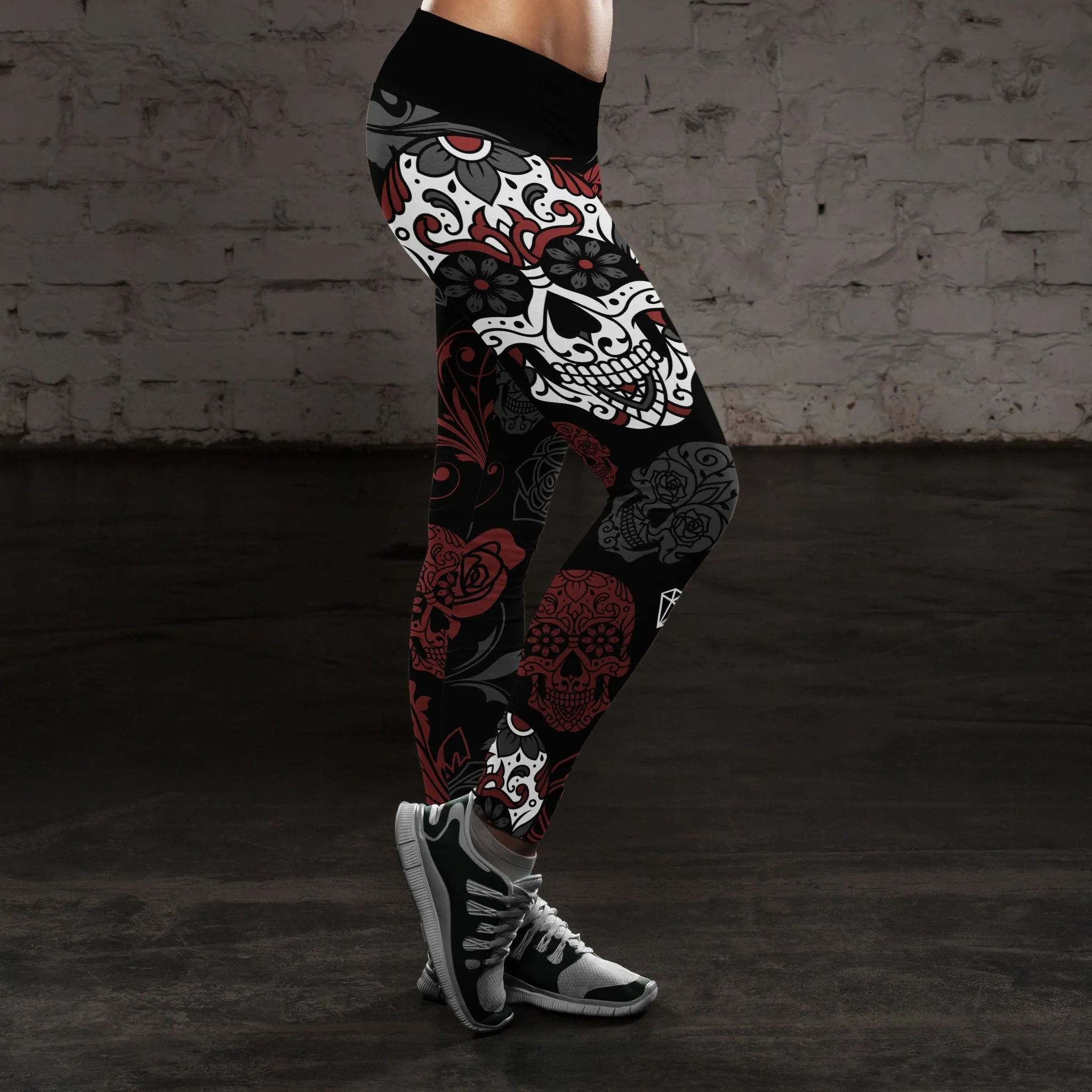 Black and Red Sugar Skull Leggings