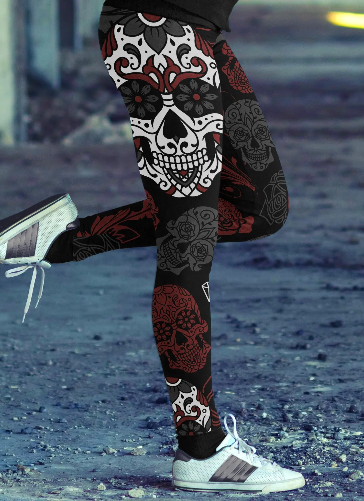 Black and Red Sugar Skull Leggings