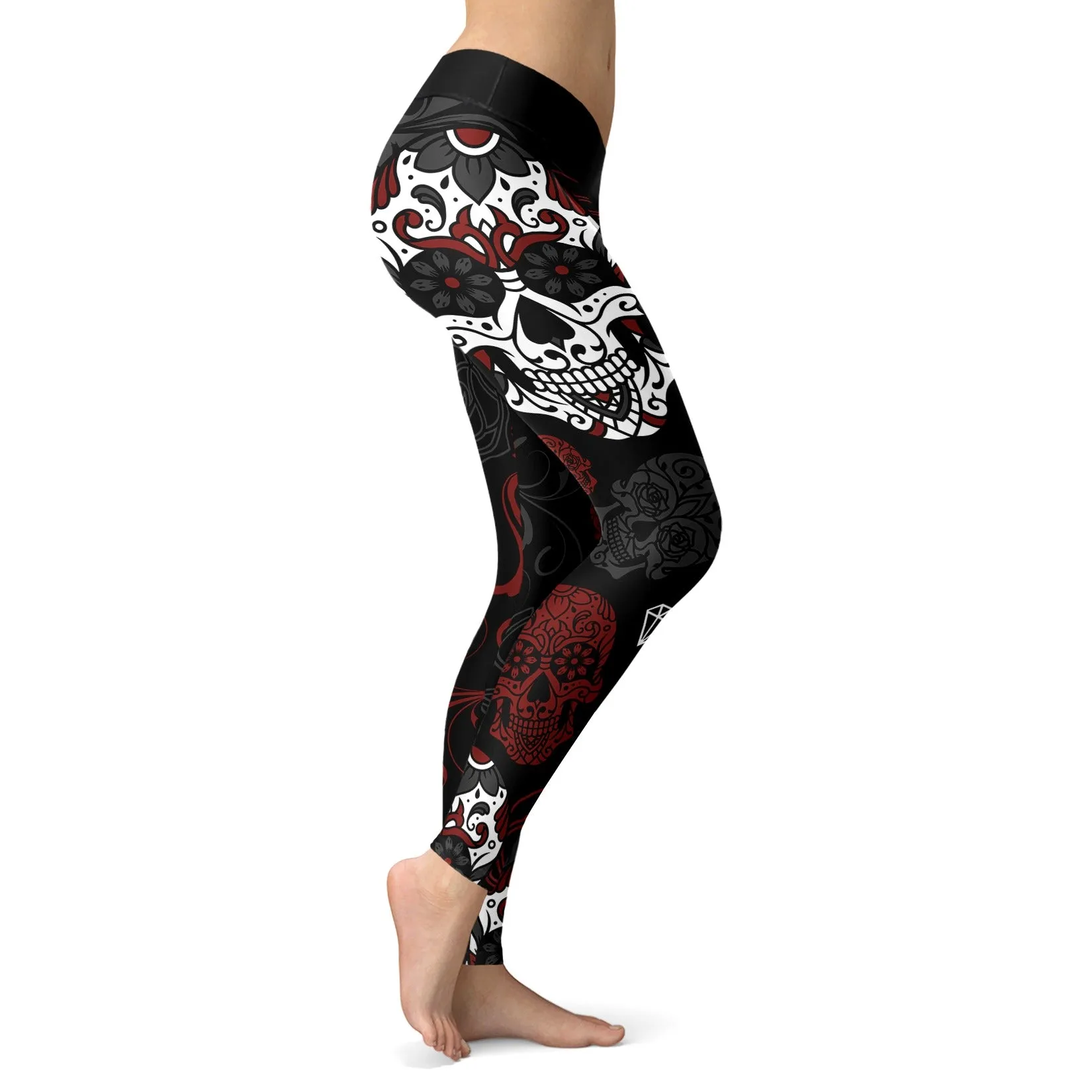 Black and Red Sugar Skull Leggings