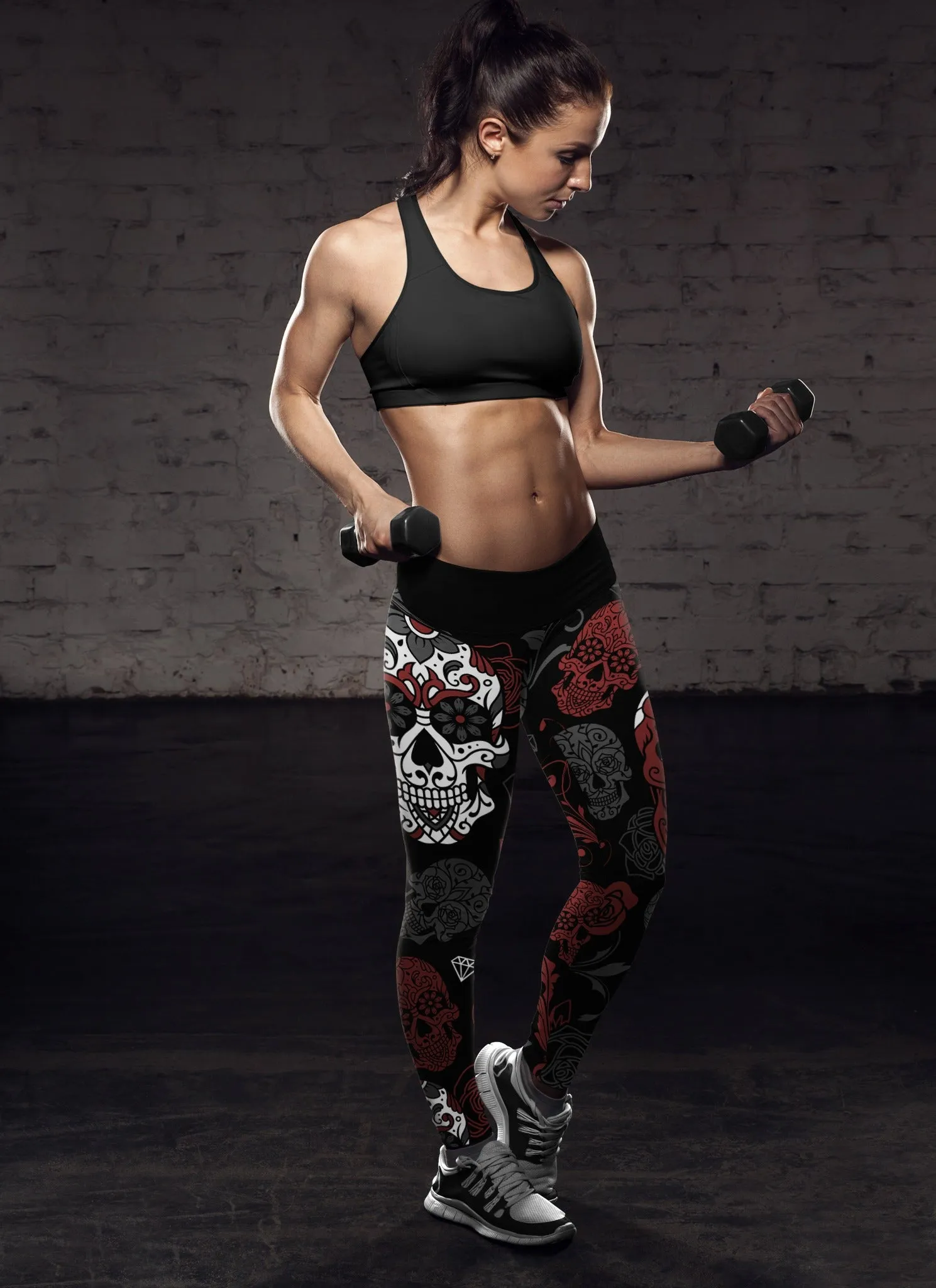 Black and Red Sugar Skull Leggings
