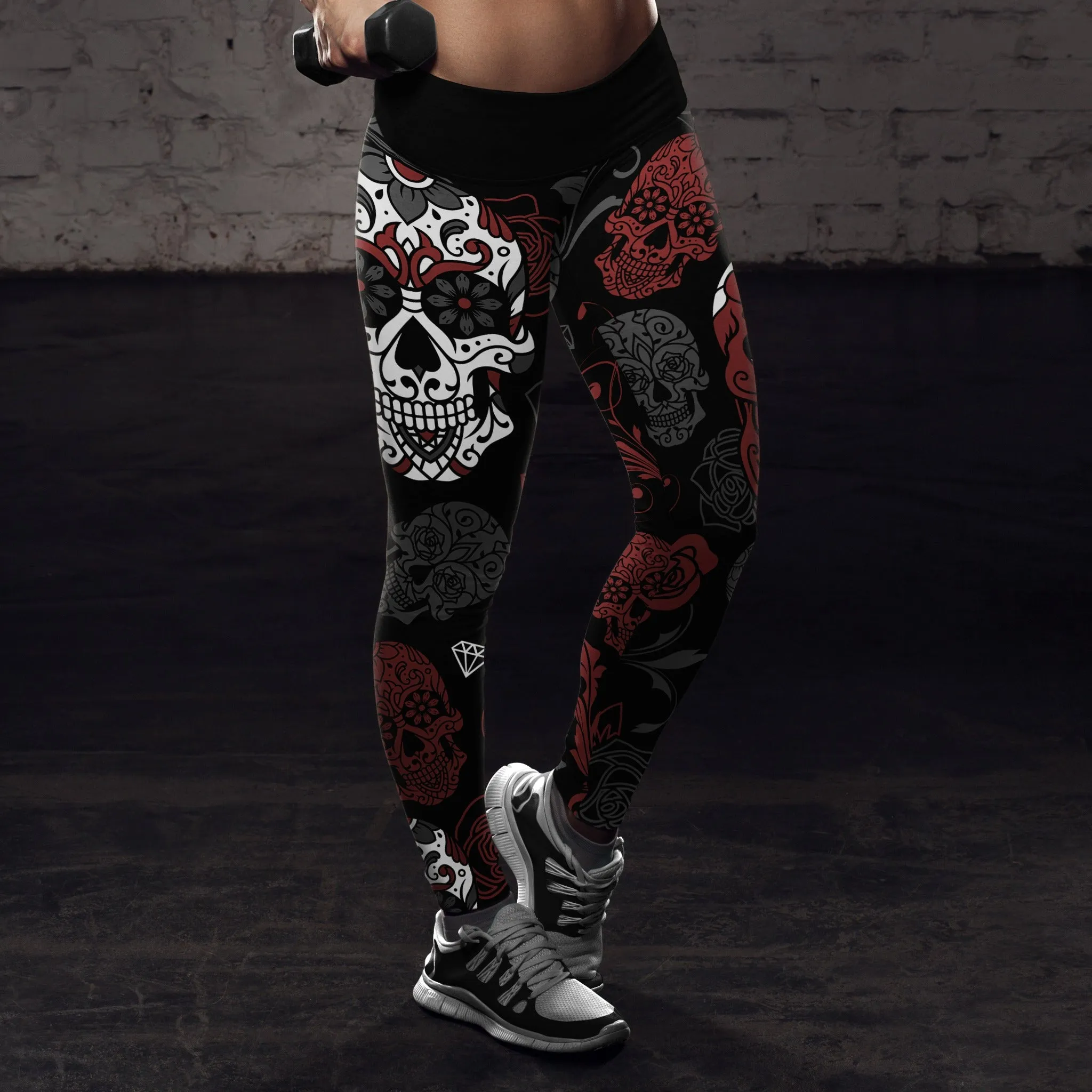 Black and Red Sugar Skull Leggings