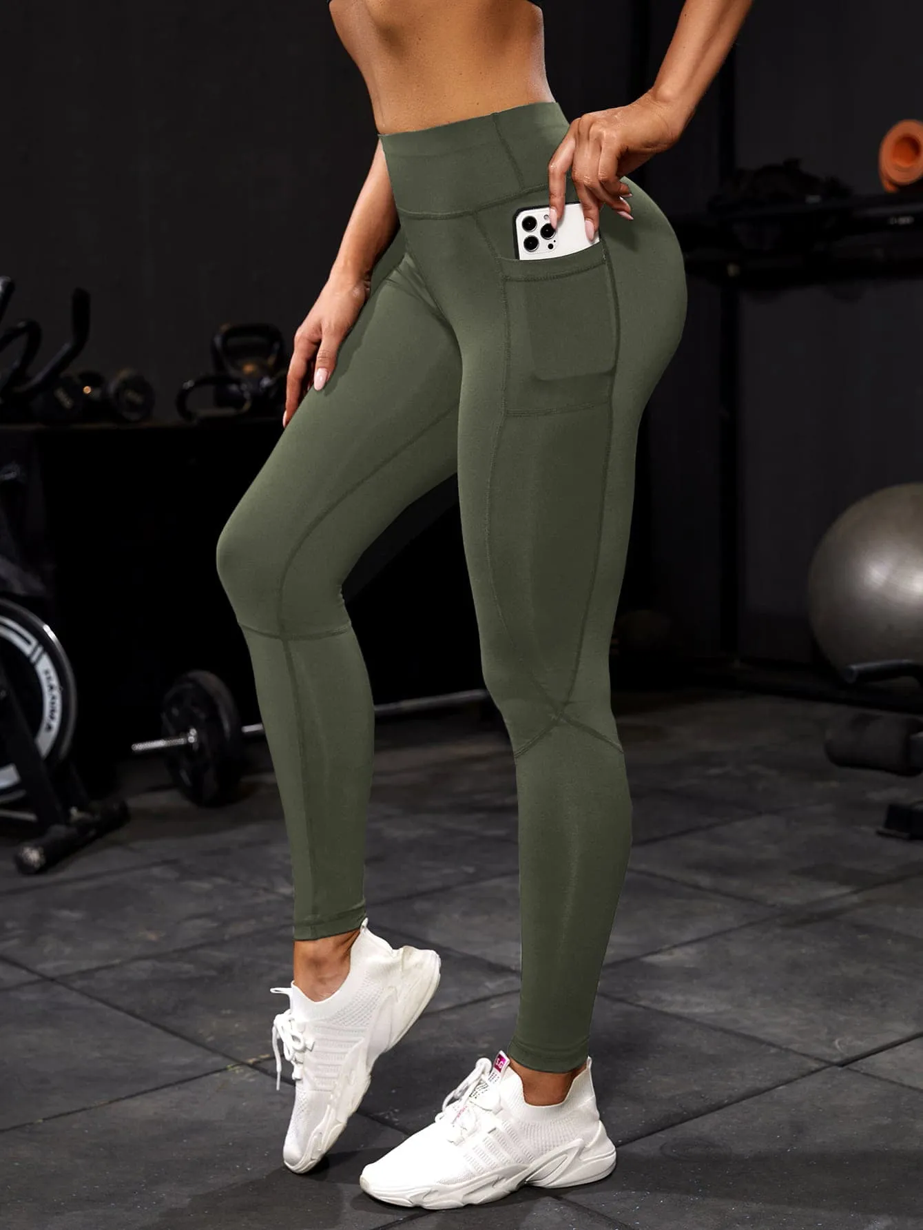 Breathable Softness Wide Waistband Sports Leggings With Phone Pocket