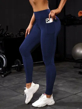 Breathable Softness Wide Waistband Sports Leggings With Phone Pocket