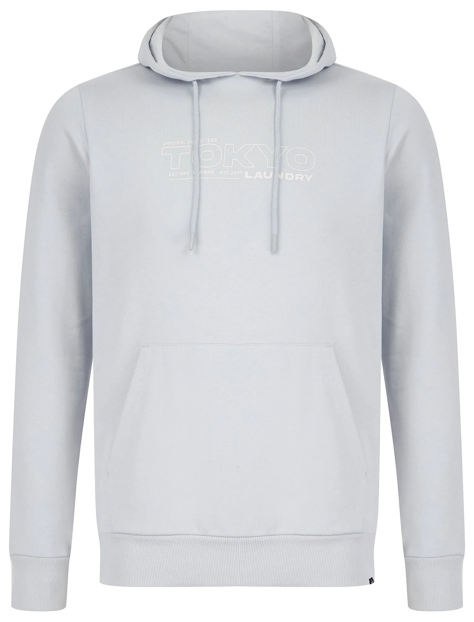Brody Motif Brushback Fleece Pullover Hoodie in Pale Blue - Tokyo Laundry