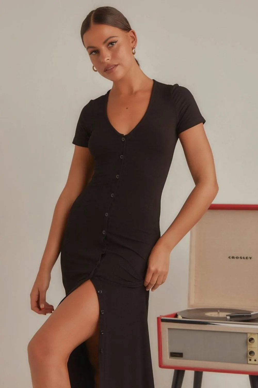 Button Down Maxi Dress Black