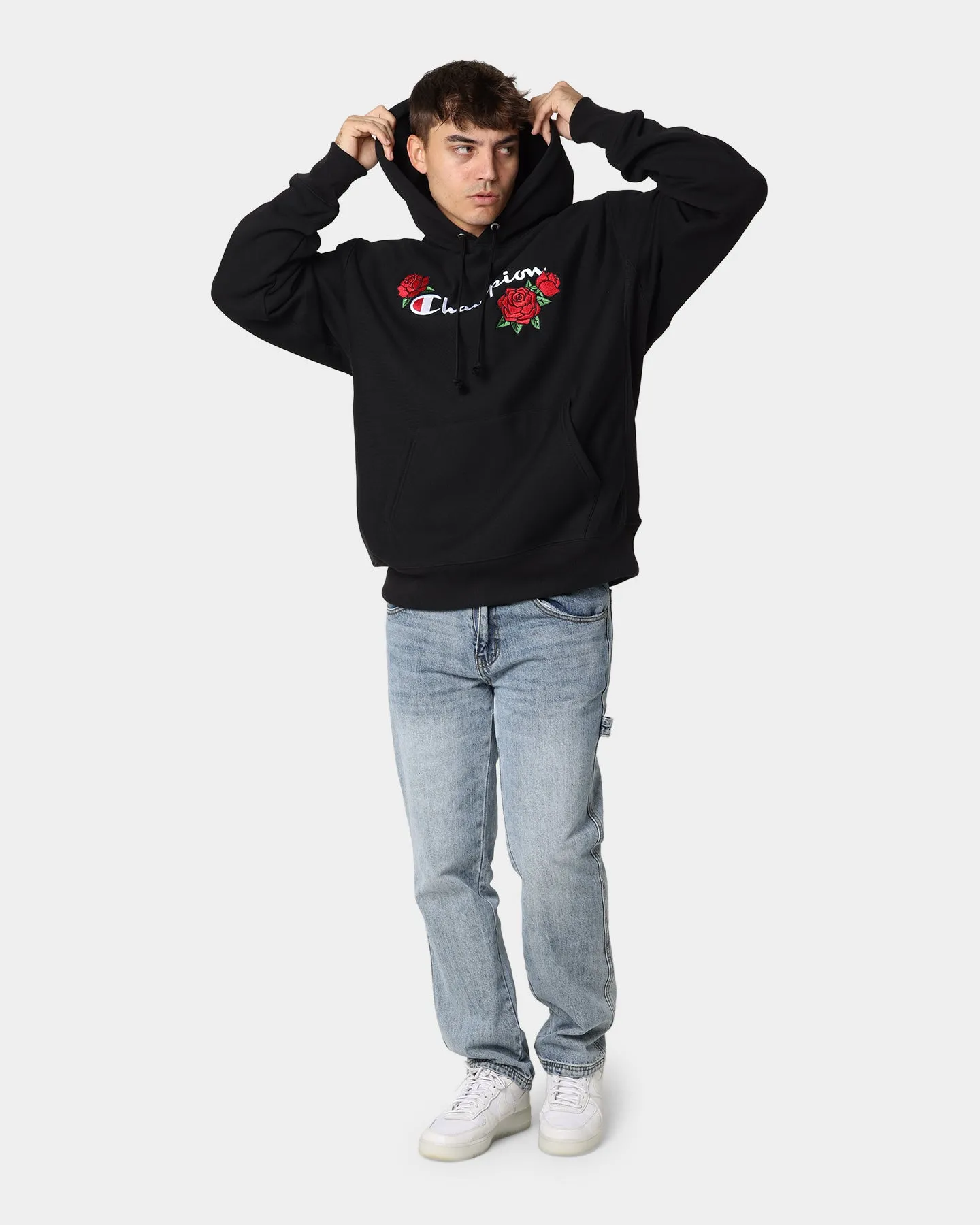 Champion Reverse Weave Roses Embroidery Hoodie Black