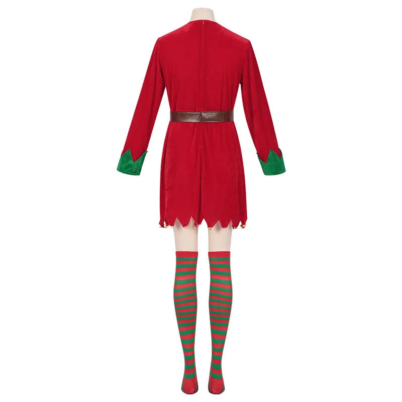 Christmas Elf Costume Adult Elf Cosplay Dress Stocking Christmas Family Party Suit