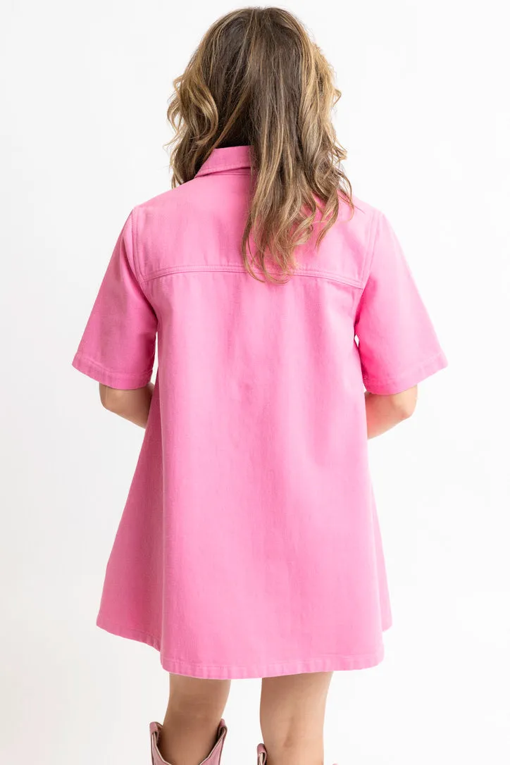 Denim Pocket Swing Shirt Dress