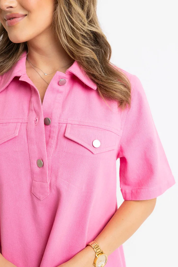 Denim Pocket Swing Shirt Dress