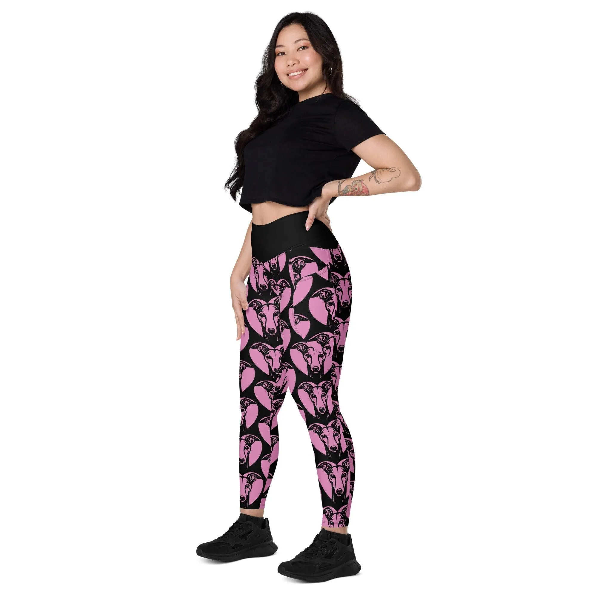 DOG BREED LEGGINGS with pockets - ITALIAN GREYHOUND - HERTTAHOUND - pink