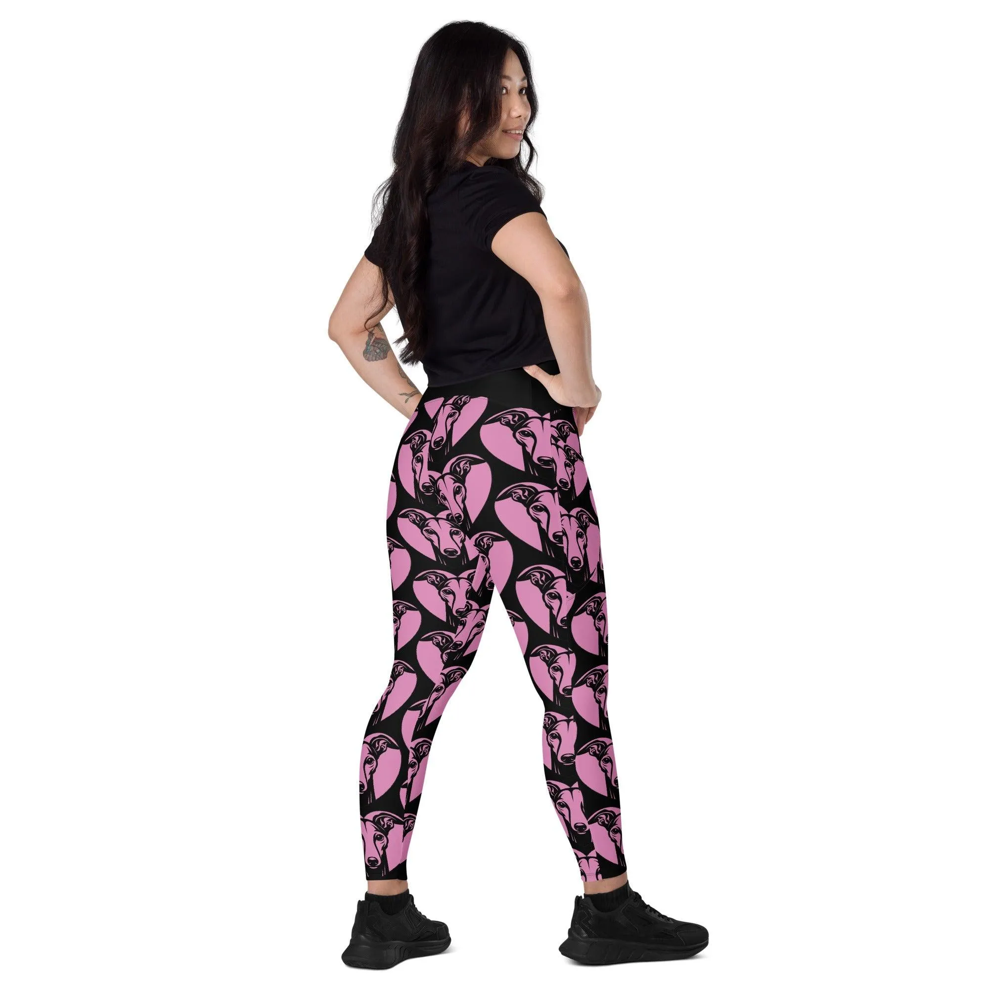 DOG BREED LEGGINGS with pockets - ITALIAN GREYHOUND - HERTTAHOUND - pink