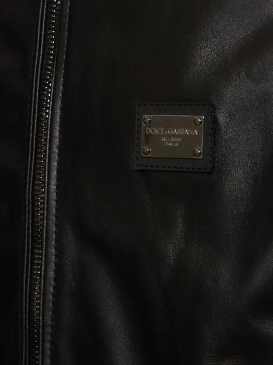 Dolce&amp;Gabbana   Leather hoodie w/logo plaque 