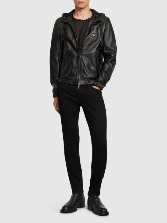 Dolce&amp;Gabbana   Leather hoodie w/logo plaque 