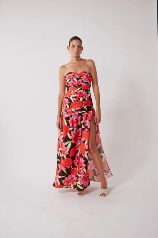 Dolcie Strapless Maxi Dress Rojo Print