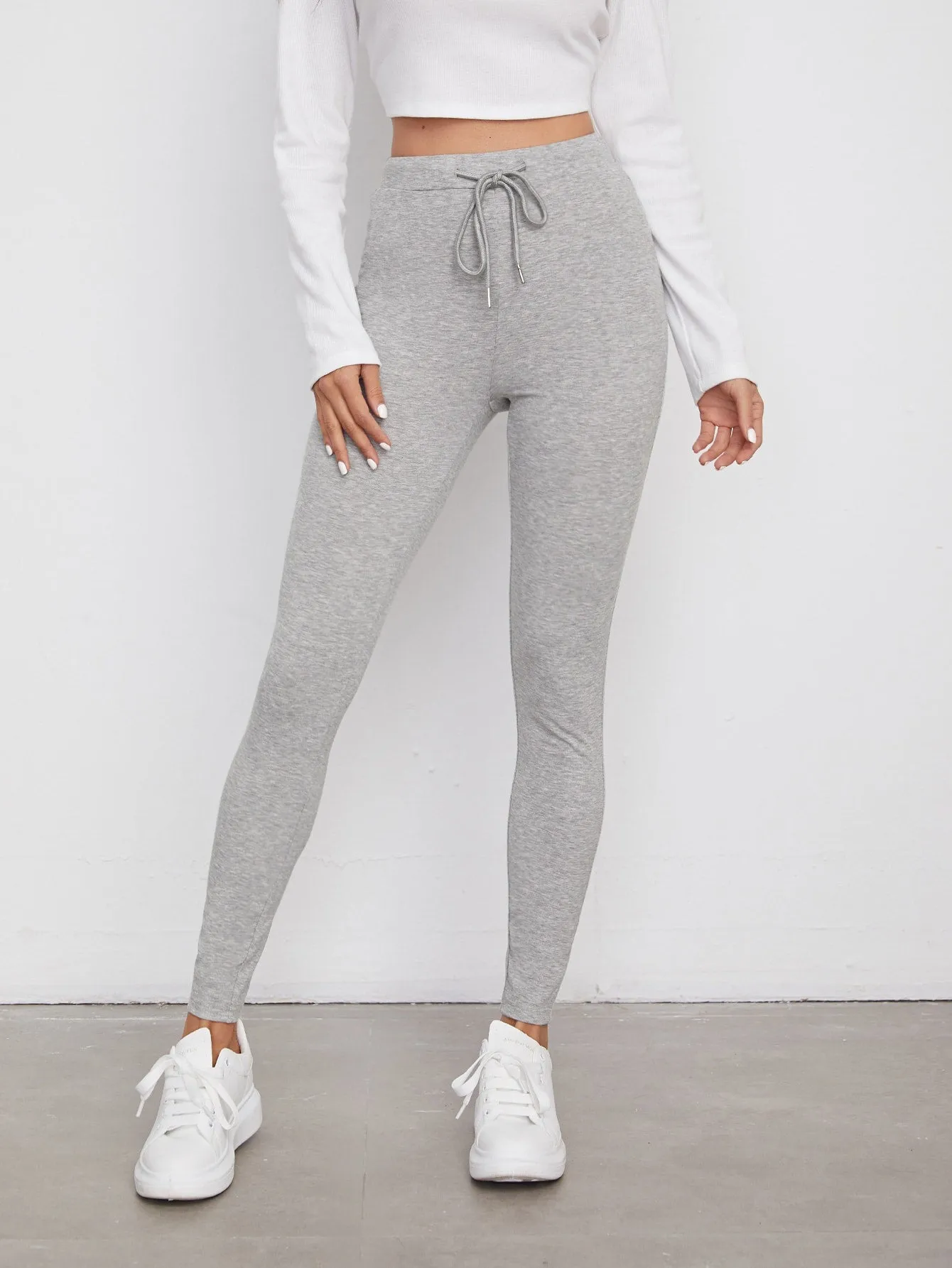 Drawstring Waist Solid Leggings