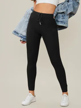 Drawstring Waist Solid Leggings