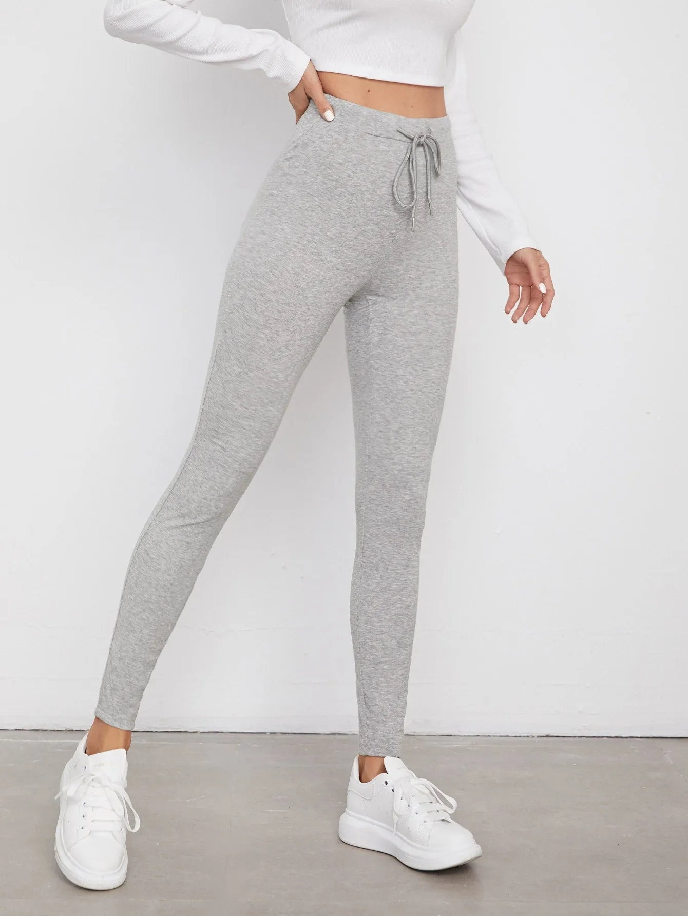 Drawstring Waist Solid Leggings