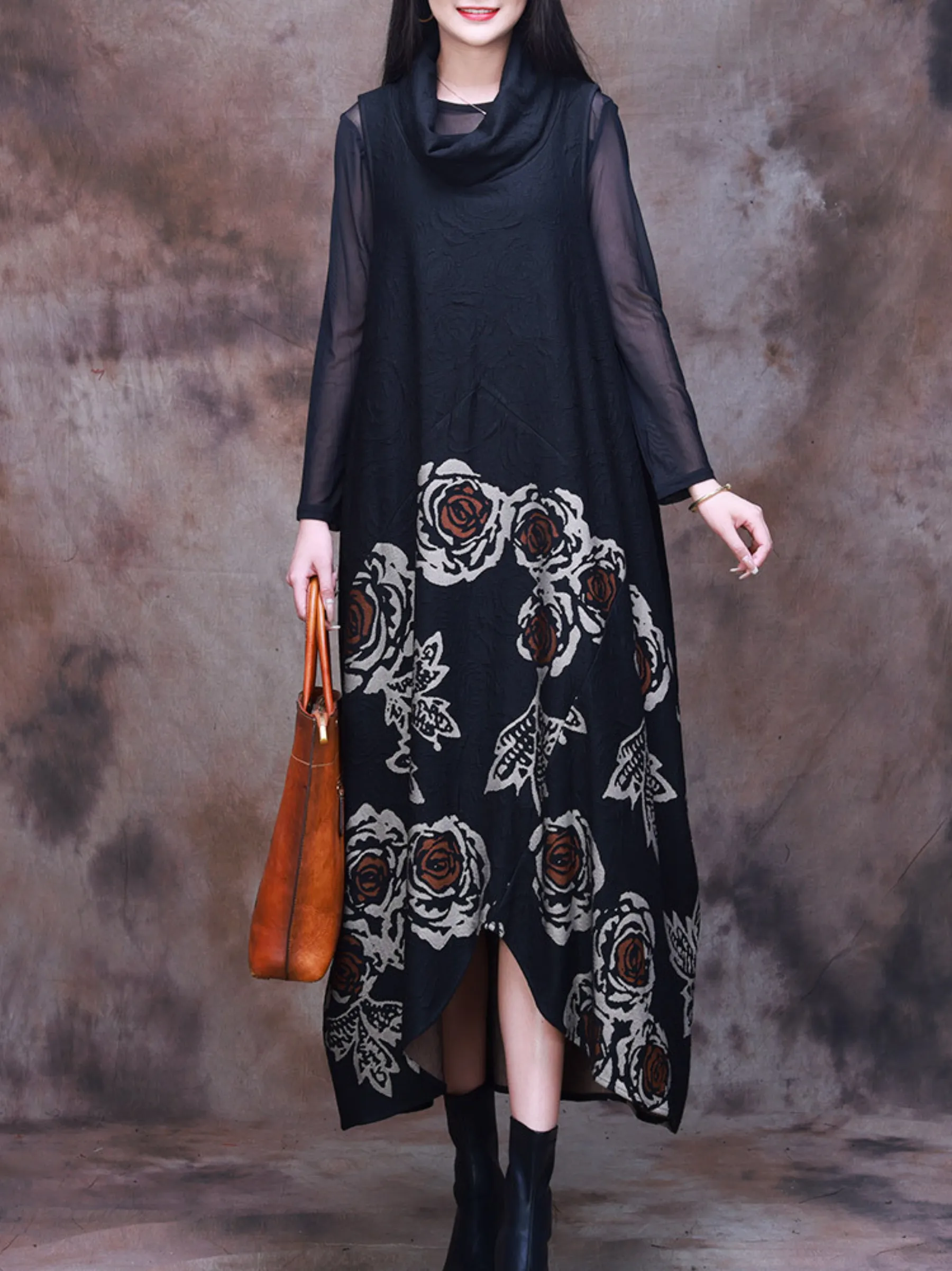 Effortlessly Stylish High Neck Printed Maxi Dress
