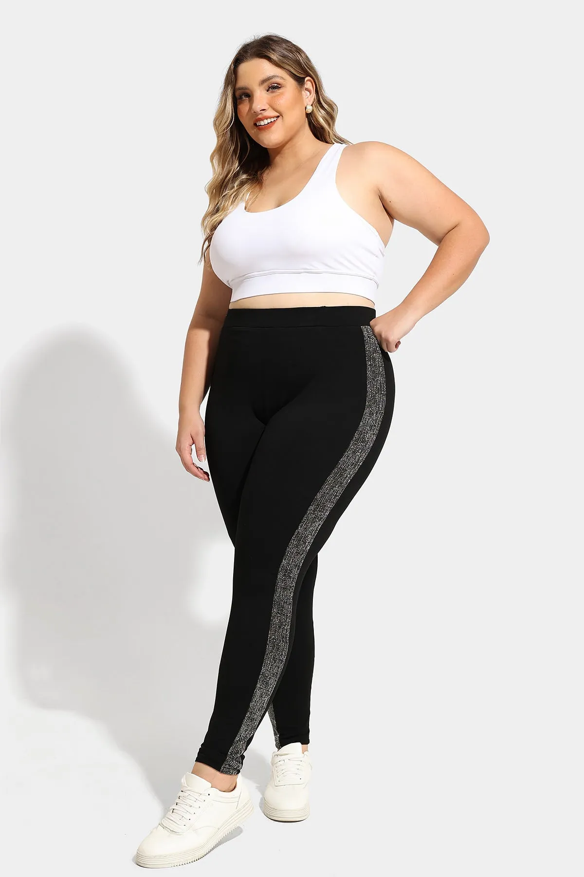 Elascated Waist Striped Side Legging