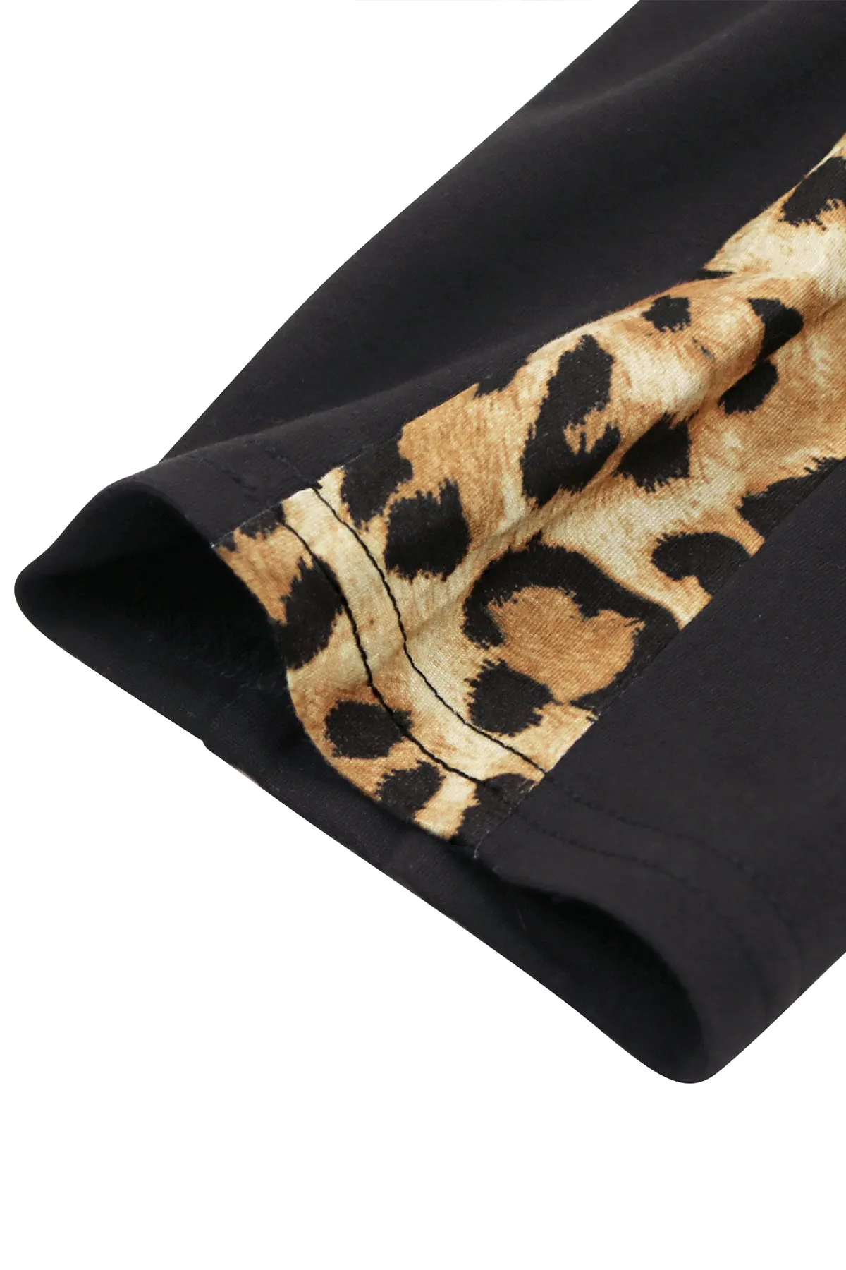 Elasticated Waist Leopard Side Skinny Black Leggings