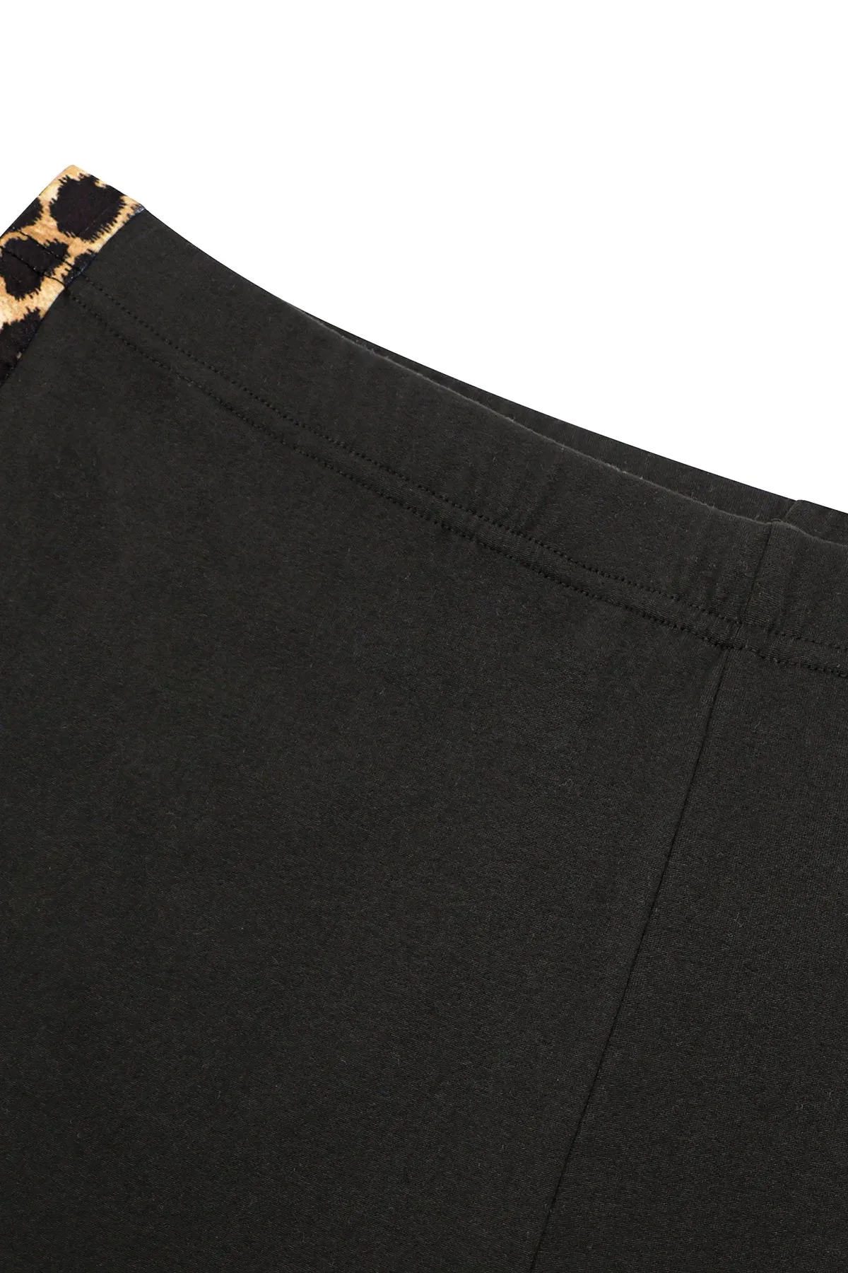 Elasticated Waist Leopard Side Skinny Black Leggings