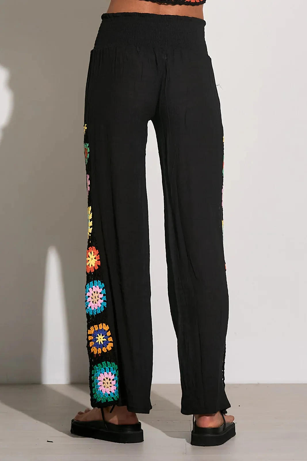 ELN Wide Leg Pants w/Crochet-Black