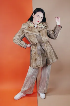 Faux Fur Coat with Leather Trim