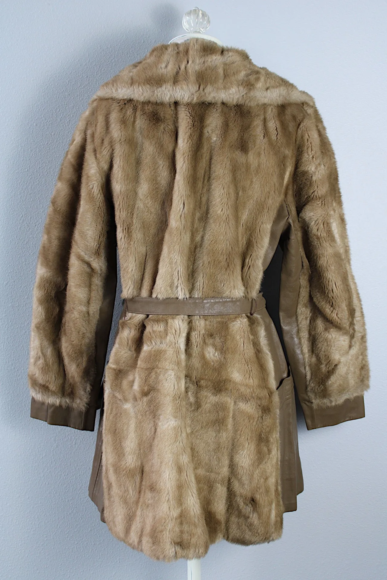 Faux Fur Coat with Leather Trim