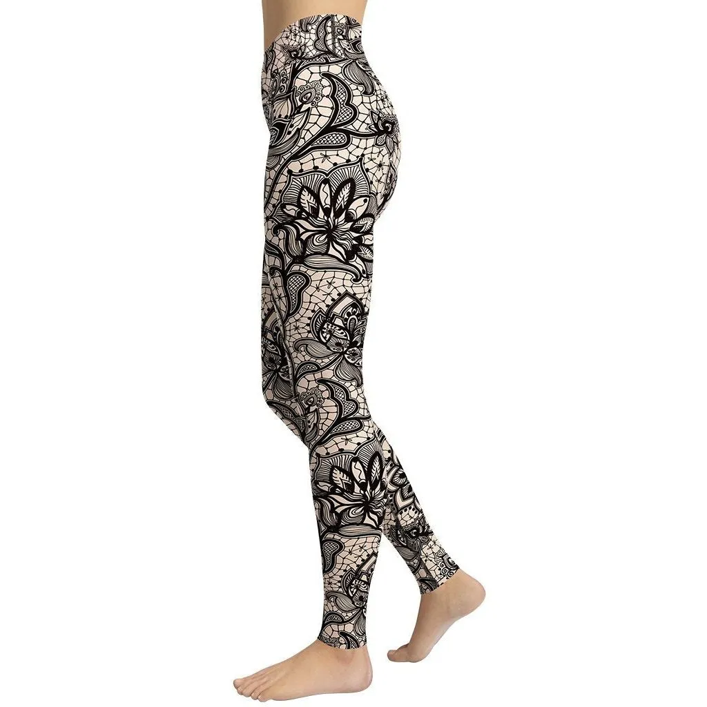 Flower Lace Print Yoga Leggings