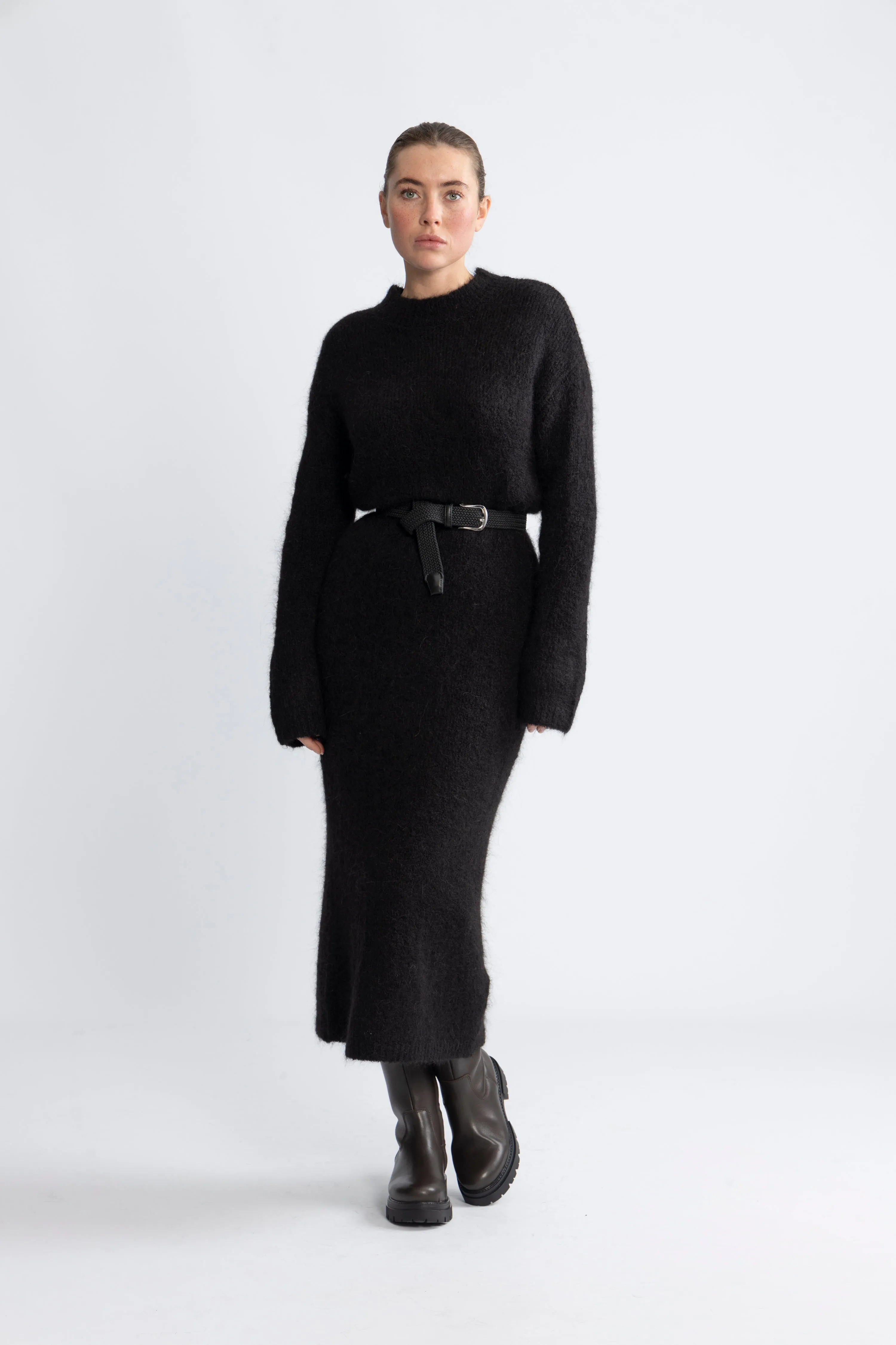 Gabella Ls Knit O-Neck Dress Camp - Black