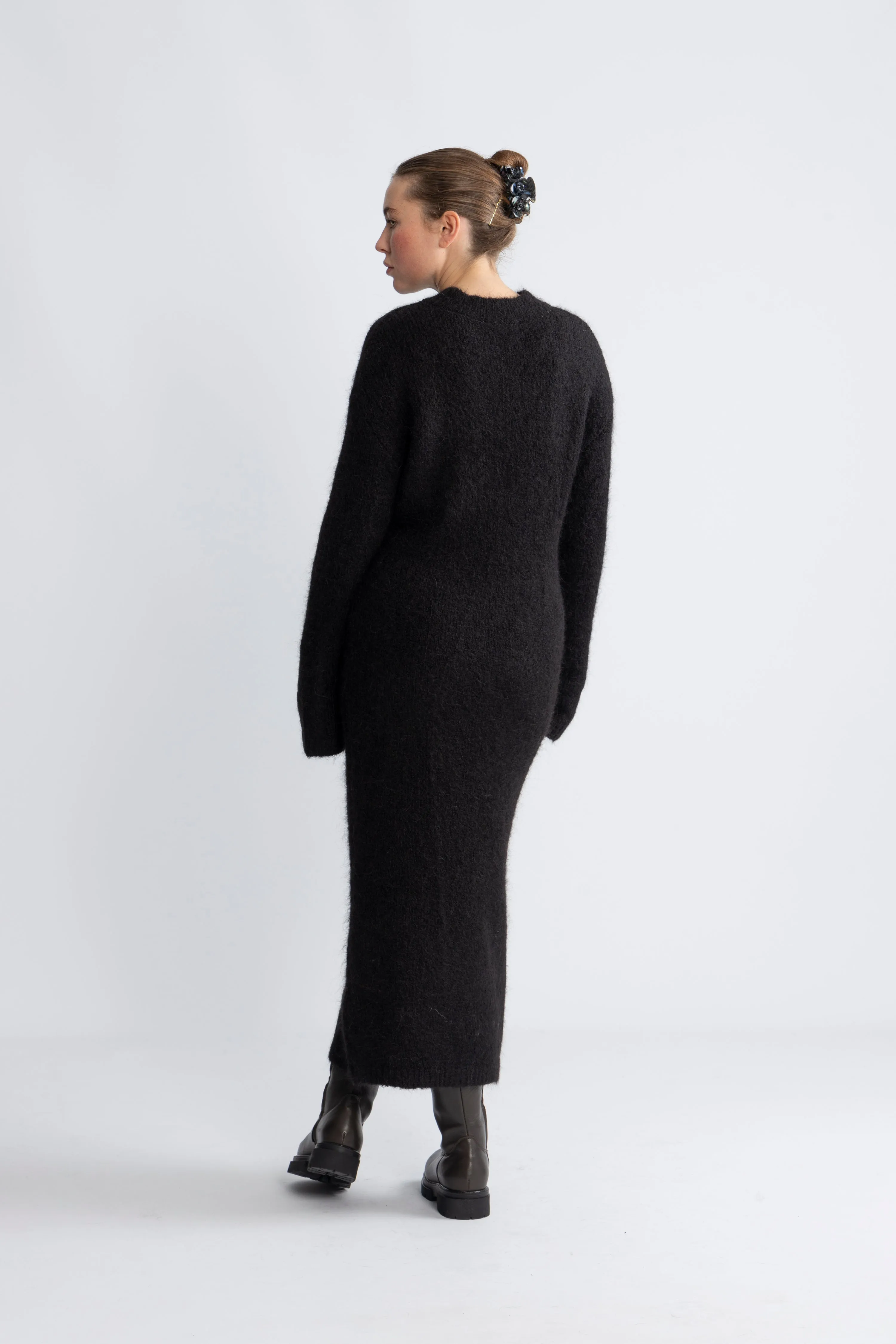 Gabella Ls Knit O-Neck Dress Camp - Black