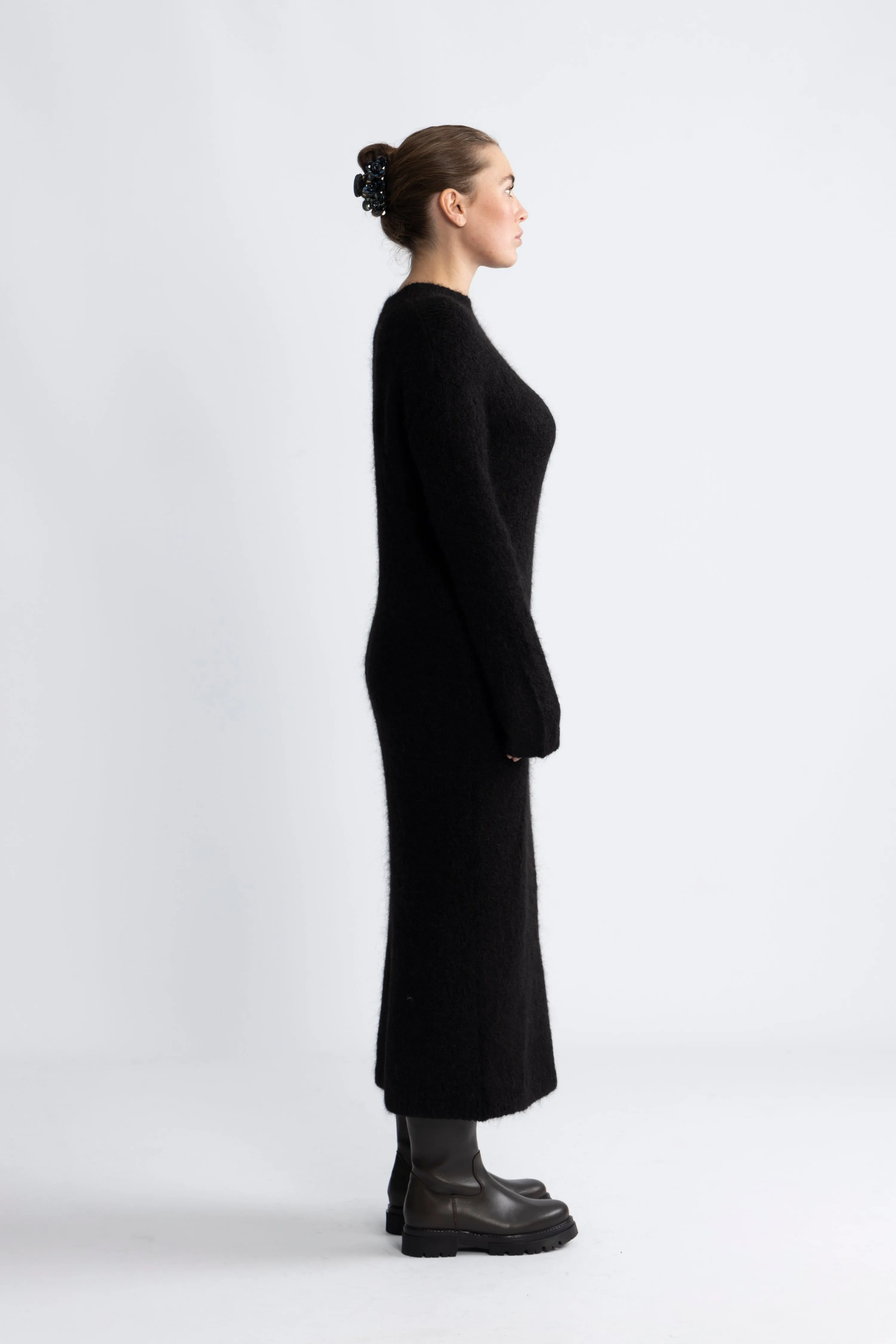 Gabella Ls Knit O-Neck Dress Camp - Black