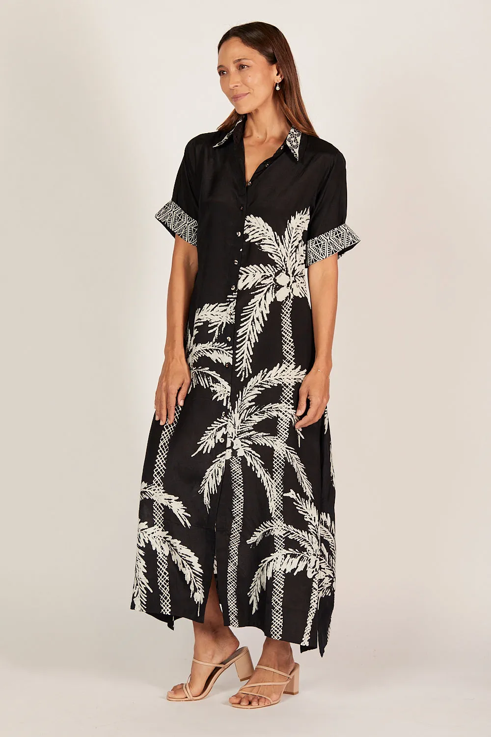 Gracie Shirt Dress in Sunset Palms